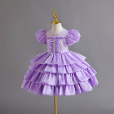 Girls Organza Puff Sleeve Cake Dress Children's Performance Birthday Fluffy Princess Dress