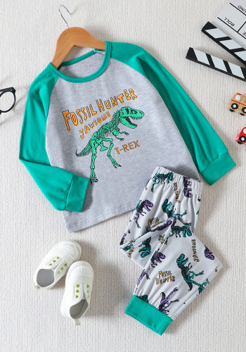 Autumn Boys Homewear Set Children's Cartoon Dinosaur Print Long-Sleeved Two-Piece Pajama Set