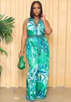 Women's Summer Print Sleeveless V Neck Wide Leg Jumpsuit Women's Summer Print Sleeveless V Neck Wide Leg Jumpsuit