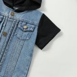 Summer Boys Single Breasted Hooded Short Sleeve Denim Jacket