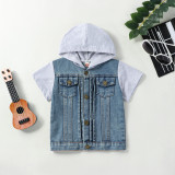 Summer Boys Single Breasted Hooded Short Sleeve Denim Jacket