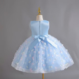 Girls Summer Mesh Princess Dress Butterfly Embroidery Mesh Dress Children's Flower Girl Show Dress