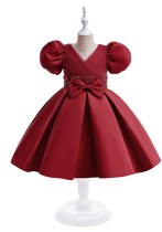 Girls Princess Dress Red Puff Sleeve Children's Dress Performance Costume Dress Girls Princess Dress Red Puff Sleeve Children's Dress Performance Costume Dress