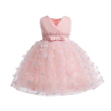 Girls Summer Mesh Princess Dress Butterfly Embroidery Mesh Dress Children's Flower Girl Show Dress