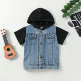 Summer Boys Single Breasted Hooded Short Sleeve Denim Jacket