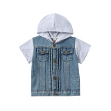 Summer Boys Single Breasted Hooded Short Sleeve Denim Jacket