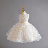 Girls Summer Mesh Princess Dress Butterfly Embroidery Mesh Dress Children's Flower Girl Show Dress