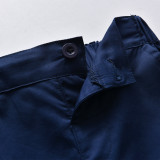Boys Gentleman Suit Short Sleeve Striped Bow Tie Shirt Royal Blue Overalls Children's Day Clothing
