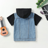 Summer Boys Single Breasted Hooded Short Sleeve Denim Jacket
