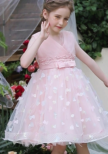Girls Summer Mesh Princess Dress Butterfly Embroidery Mesh Dress Children's Flower Girl Show Dress