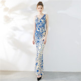 Elegant Long Sequins Plus Size Beauty Formal Party Evening Dress