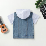 Summer Boys Single Breasted Hooded Short Sleeve Denim Jacket