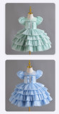 Girls Organza Puff Sleeve Cake Dress Children's Performance Birthday Fluffy Princess Dress
