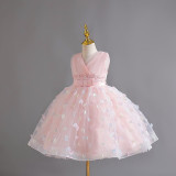 Girls Summer Mesh Princess Dress Butterfly Embroidery Mesh Dress Children's Flower Girl Show Dress