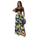Women's Fashion Casual Graphic Print Wide Leg Pants With Pockets