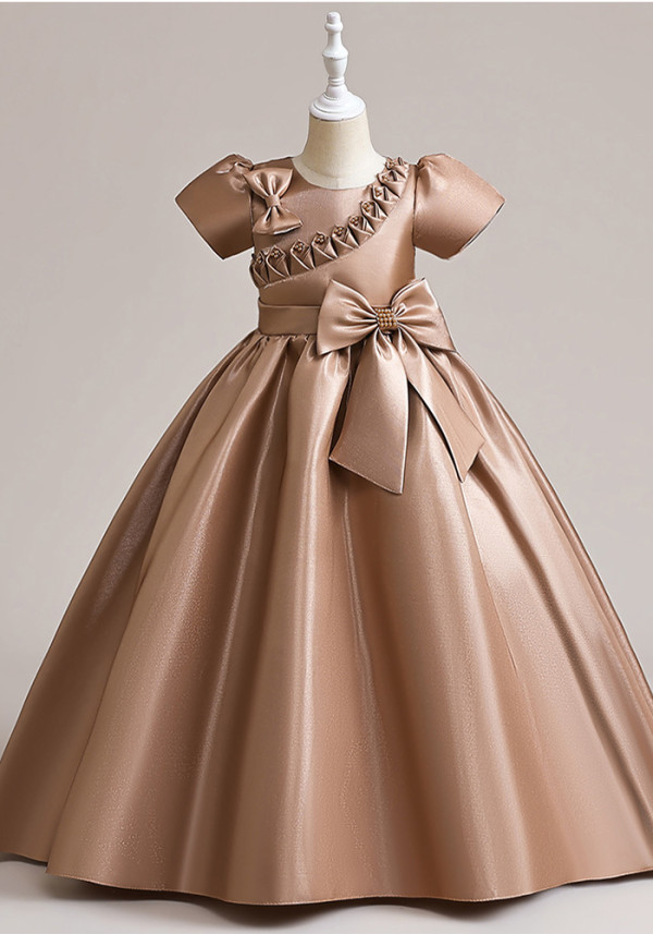 Children's long dress skirt short-sleeved girl princess dress
