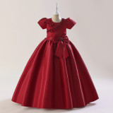 Children's long dress skirt short-sleeved girl princess dress