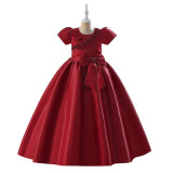 Children's long dress skirt short-sleeved girl princess dress