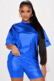 Women's Fashion Casual Metal COLor SOLid Short Sleeve Two-Piece Shorts Set Women's Clothing