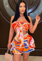 Women's Sexy Strapless Low Back Printed Two-Piece Skirt Set Women's Sexy Strapless Low Back Printed Two-Piece Skirt Set