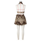 Sexy Women's Camouflage Halter Tie Backless Top Pleated Skirt Fashion Two Piece Set