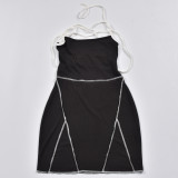 Women's Spring Summer Tie Low Back Sleeveless Halter Neck Bodycon Dress