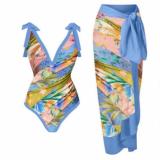 Sexy One Piece Hot Spring Swimsuit Female Chiffon Beach Skirt Two Piece Set