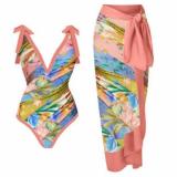 Sexy One Piece Hot Spring Swimsuit Female Chiffon Beach Skirt Two Piece Set