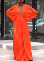 Plus Size Women's Summer V-Neck Bat Sleeves Loose Casual Pleated Dress Plus Size Women's Summer V-Neck Bat Sleeves Loose Casual Pleated Dress