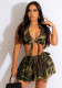Sexy Women's Camouflage Halter Tie Backless Top Pleated Skirt Fashion Two Piece Set