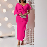 Party Dress Women's Sexy Big Bow Slit Gown Bodycon Dress