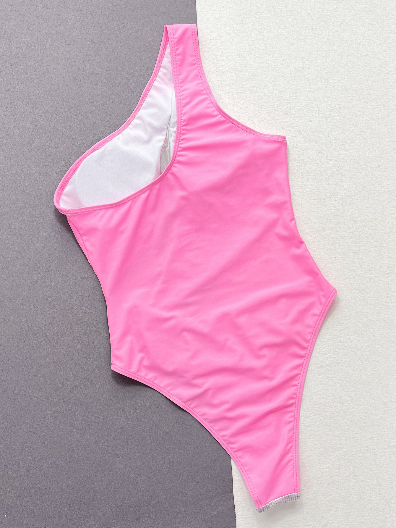 One-Shoulder Mesh Patchwork One-Piece Swimsuit for Beachwear