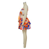 Women's Sexy Strapless Low Back Printed Two-Piece Skirt Set