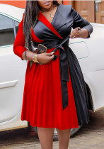 Africa Plus Size Women's Fashion Chic COLorblock Lace-Up Pleated Elegant Dress Africa Plus Size Women's Fashion Chic COLorblock Lace-Up Pleated Elegant Dress