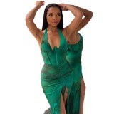 Sexy Slim Fit Dress V-Neck Halter Neck Split Maxi Dress