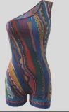 Abstract printing Slash Shoulder Jumpsuit