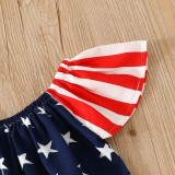 Flag printed top Denim shorts girls' two-piece set