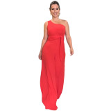 Casual Solid One Shoulder Slim Waist Wide Leg Bell Bottom Women's Jumpsuit