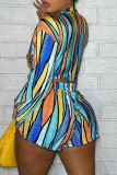women's colorful printed shirt collar shorts set
