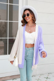 Plus Size Women Loose Patchwork Colorblock Knitting Cardigan Sweater