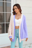 Plus Size Women Loose Patchwork Colorblock Knitting Cardigan Sweater