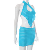Summer Women Halter Neck Tank Top and Skirt Two Piece Set