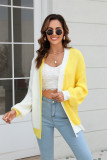 Plus Size Women Loose Patchwork Colorblock Knitting Cardigan Sweater