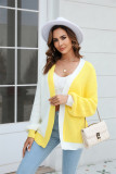 Plus Size Women Loose Patchwork Colorblock Knitting Cardigan Sweater