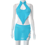 Summer Women Halter Neck Tank Top and Skirt Two Piece Set