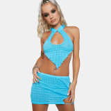 Summer Women Halter Neck Tank Top and Skirt Two Piece Set