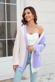 Plus Size Women Loose Patchwork Colorblock Knitting Cardigan Sweater
