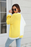 Plus Size Women Loose Patchwork Colorblock Knitting Cardigan Sweater