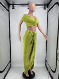 Women Solid Pleated Off Shoulder Top and Skirt Two-Piece Set