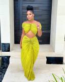 Women Solid Pleated Off Shoulder Top and Skirt Two-Piece Set